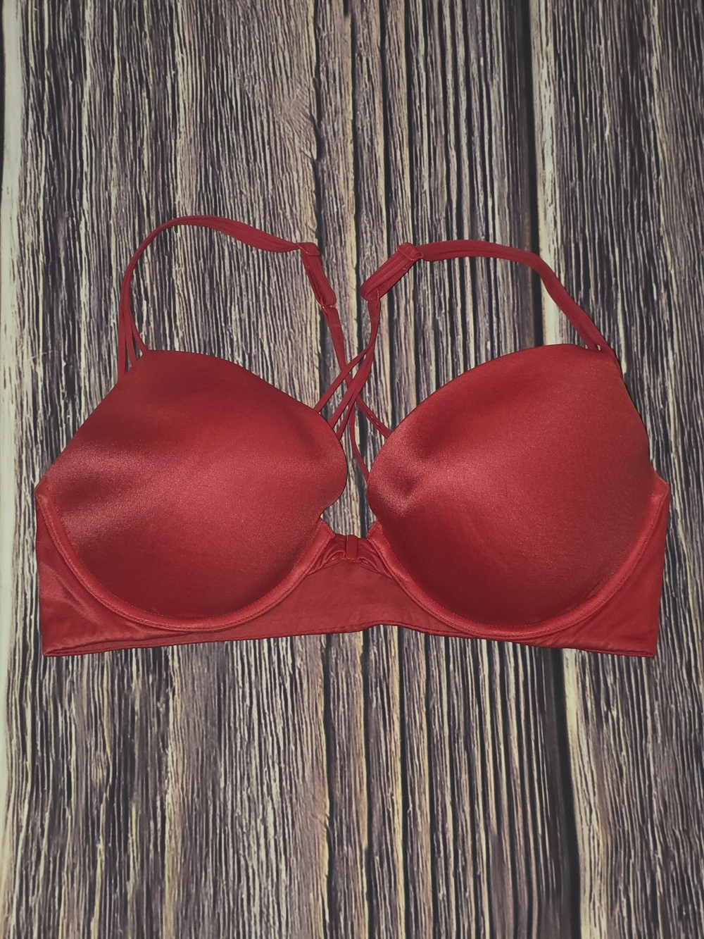Victoria's Secret Satin Red Padded Bra with Crisscross Straps